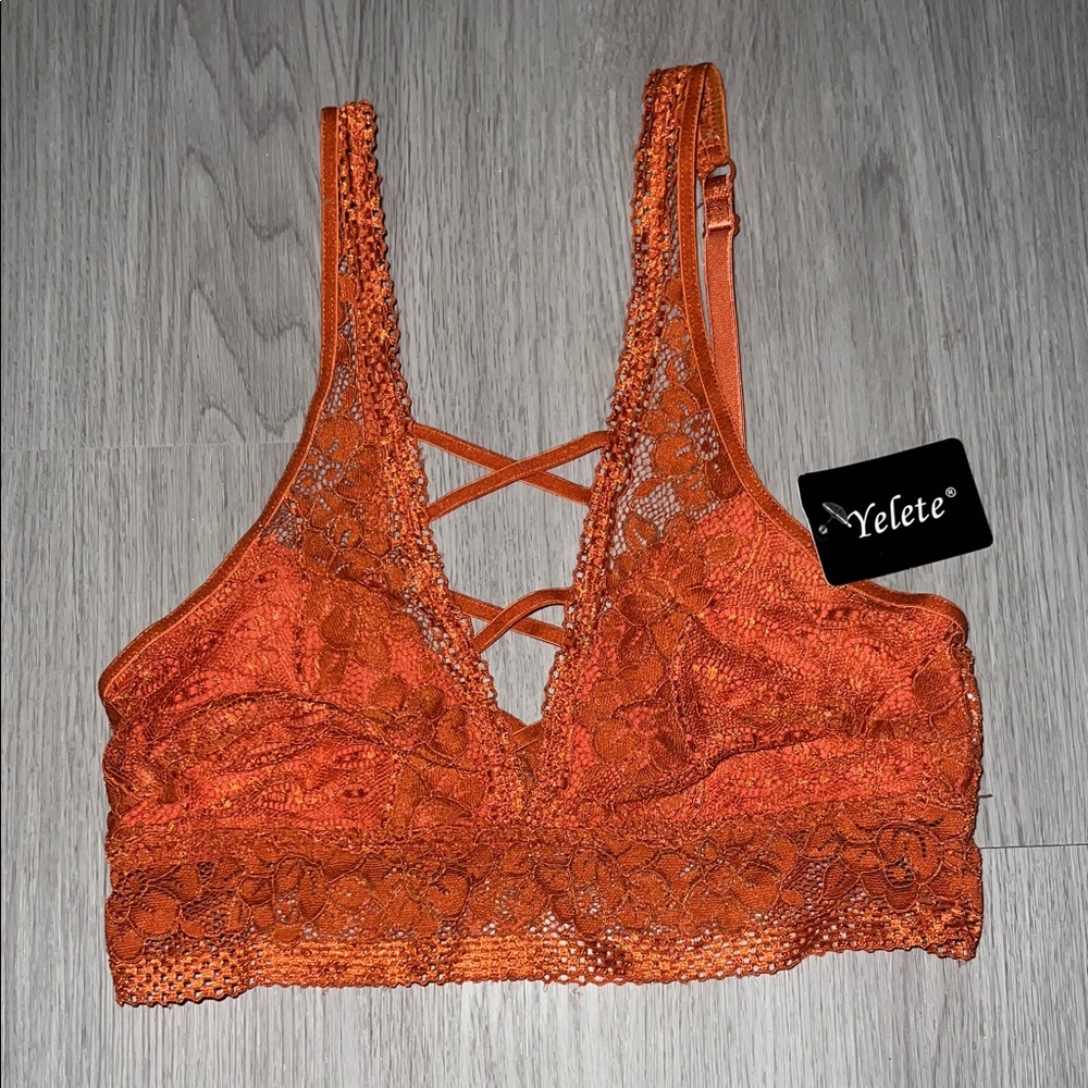 Yelete Lace Bralette in Vibrant Orange Medium NWT